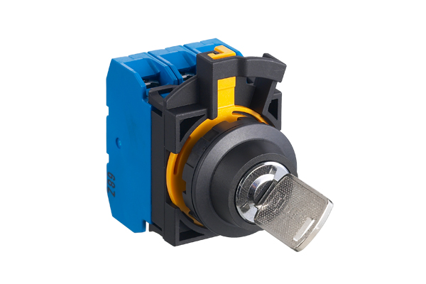 IDEC 22mm Key Selector Switch; Round; 3-Position; 2NO; Momentary (left)/Maintained/Momentary; 10A (Thermal); Key Removal: Center Position